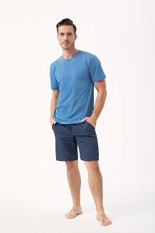 Piżama męska LUNA kod 801 niebieska granatowa geometryczny wzorek