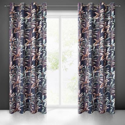 Zasłona gotowa na przelotkach NIKOL 140x250 Eurofirany grafitowa z motywem liści bananowca