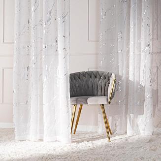 Firana gotowa na przelotkach z ołowianką MARMA 140x250 biała ze srebrnym nadrukiem