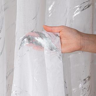 Firana gotowa na przelotkach z ołowianką MARMA 140x250 biała ze srebrnym nadrukiem