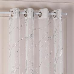 Firana gotowa na przelotkach z ołowianką MARMA 140x250 biała ze srebrnym nadrukiem