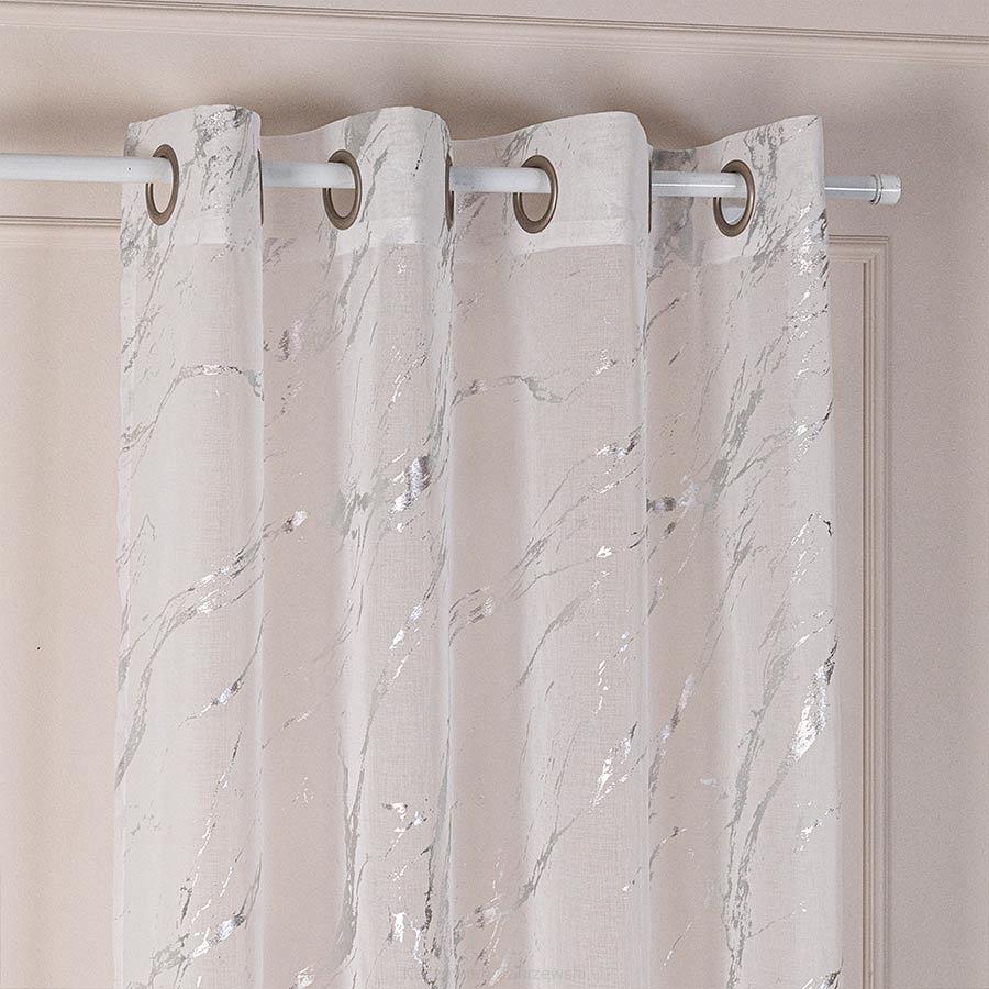Firana gotowa na przelotkach z ołowianką MARMA 140x250 biała ze srebrnym nadrukiem