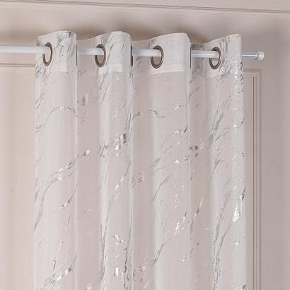 Firana gotowa na przelotkach z ołowianką MARMA 140x250 biała ze srebrnym nadrukiem