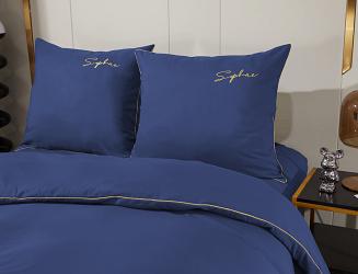 Pościel 200x220 atramentowa złoty haft satynowa lamówka