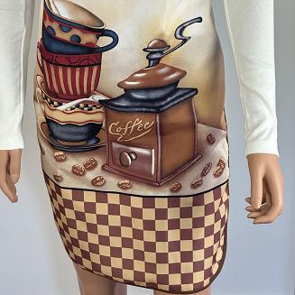 Fartuch kuchenny beżowy brązowy młynek do kawy