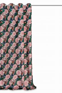 Zasłona gotowa na przelotkach Rose Dark 140x250 welurowa zielona róże