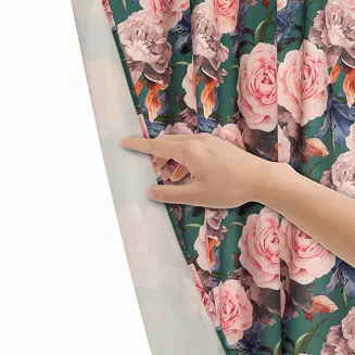Zasłona gotowa na przelotkach Rose Dark 140x250 welurowa zielona róże
