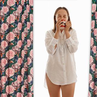 Zasłona gotowa na przelotkach Rose Dark 140x250 welurowa zielona róże