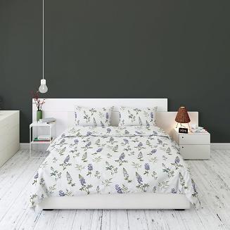Pościel flanelowa 220x200 biała niebieskie kwiaty łubinu