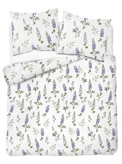 Pościel flanelowa 220x200 biała niebieskie kwiaty łubinu