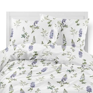 Pościel flanelowa 220x200 biała niebieskie kwiaty łubinu