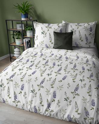 Pościel flanelowa 220x200 biała niebieskie kwiaty łubinu