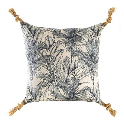 Poszewka dekoracyjna KIARA 45x45 Eurofirany beżowa stalowa w liście z pomponami