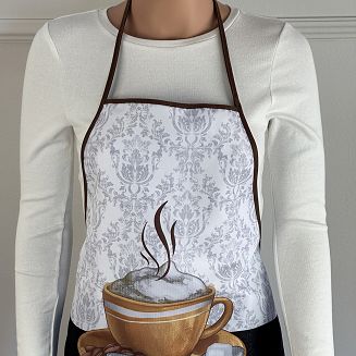 Fartuch kuchenny biały szary brązowy zygzak cappuccino