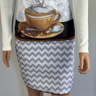 Fartuch kuchenny biały szary brązowy zygzak cappuccino