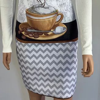 Fartuch kuchenny biały szary brązowy zygzak cappuccino