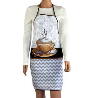 Fartuch kuchenny biały szary brązowy zygzak cappuccino