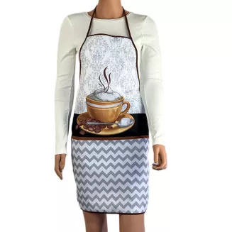 Fartuch kuchenny biały szary brązowy zygzak cappuccino