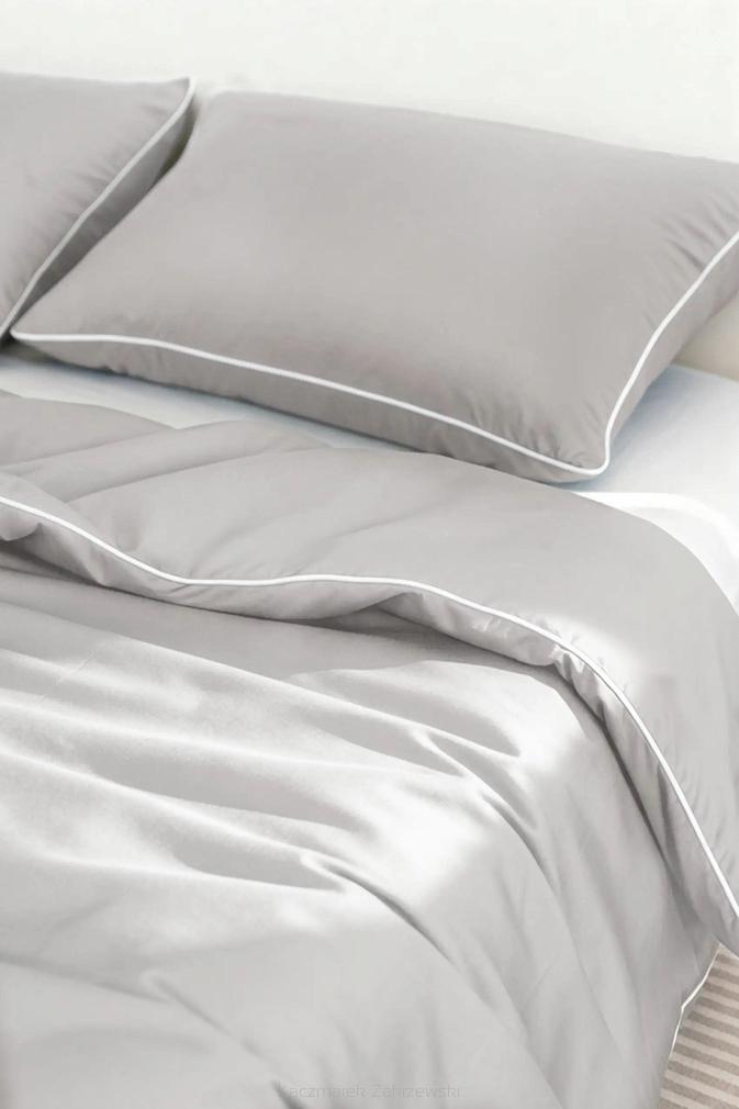 Pościel bambusowa 160x200 szara z białą bizą