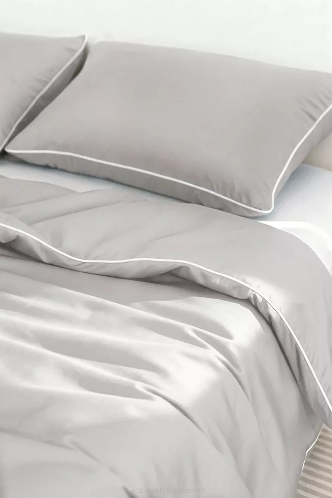 Pościel bambusowa 160x200 szara z białą bizą
