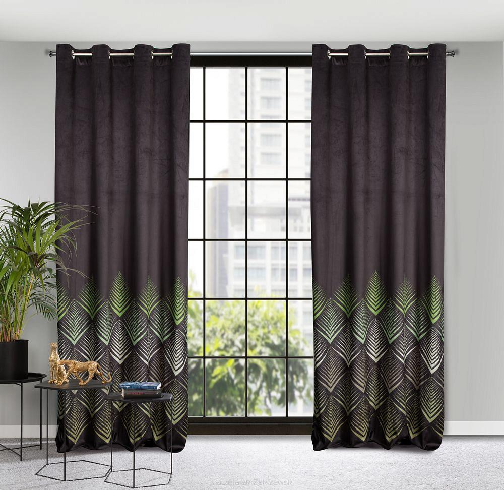 Zasłona gotowa na przelotkach ANGELINA 140x250 Eurofirany czarny/oliwkowy