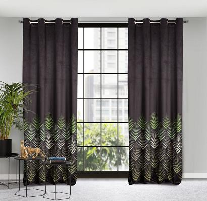 Zasłona gotowa na przelotkach ANGELINA 140x250 Eurofirany czarna oliwkowa geometryczny nadruk