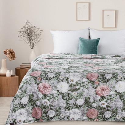 Koc narzuta IDA 150x200 Eurofirany zielony różowy w kwiaty