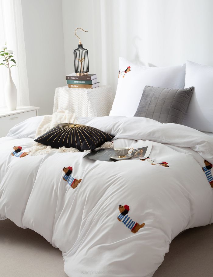 Biała Pościel w Pieski Jamniki 140x200 CUTY JAMNIK