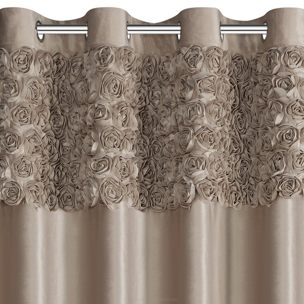 Zasłona gotowa na przelotkach ROSES 140x250 Eva Minge Eurofirany ciemnobeżowy