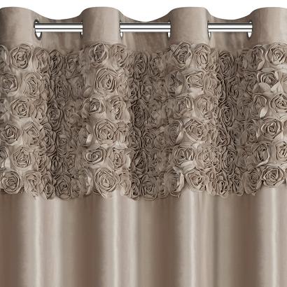 Zasłona gotowa na przelotkach ROSES 140x250 Eva Minge Eurofirany ciemnobeżowa z 6 pasami róż na górz
