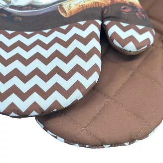Rękawice kuchenne 18x27 z magnesem 2 szt. białe brązowe zygzak kawa