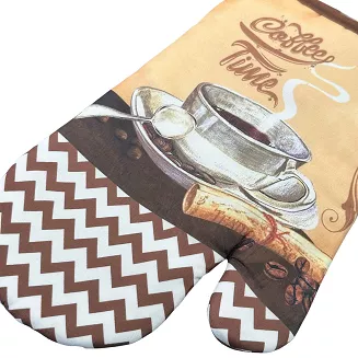 Rękawice kuchenne 18x27 z magnesem 2 szt. białe brązowe zygzak kawa