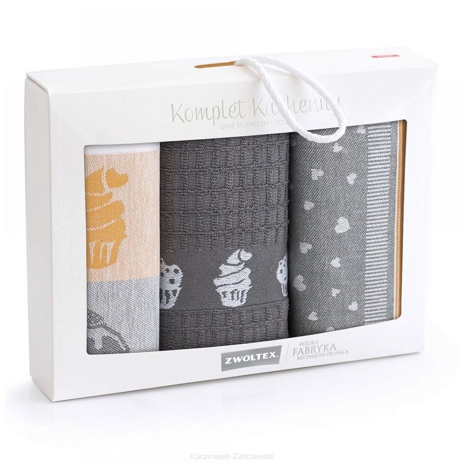Komplet ścierek kuchennych 2+1  ZWOLTEX wzór MUFFIN-2 żółty