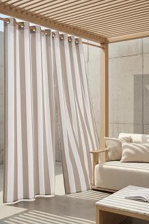Beżowa Zasłona Tarasowa Wodoodporna Na Przelotkach 140x220 STRIPES