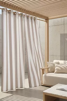 Beżowa Zasłona Tarasowa Wodoodporna Na Przelotkach 140x220 STRIPES