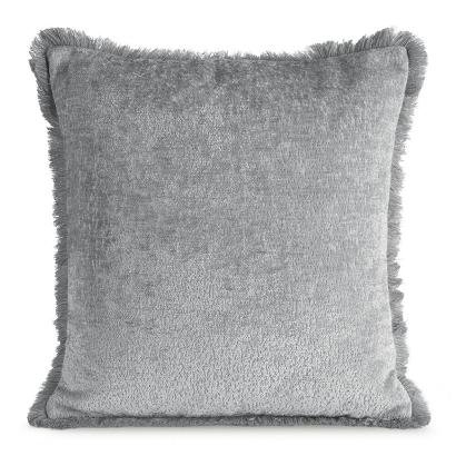 Poszewka dekoracyjna ADIA 45x45 Eurofirany srebrna z subtelnymi frędzlami