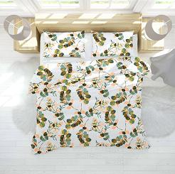 Pościel z kory 160x200 biała zielona miodowa botaniczne listki