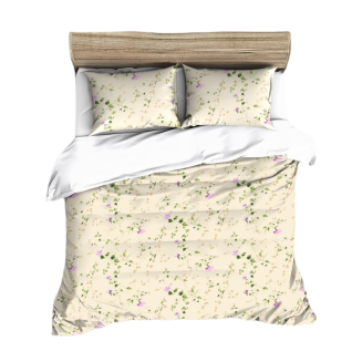 Pościel flanelowa 160x200 beżowa girlandy kwiatowe