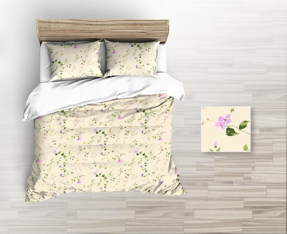 Pościel flanelowa 160x200 beżowa girlandy kwiatowe