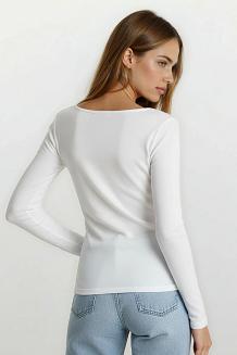 Prążkowana koszulka damska z wiskozy z długim rękawem Irma biała