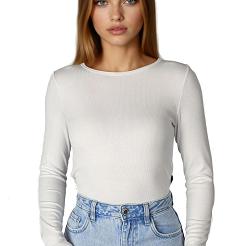 Prążkowana koszulka damska z wiskozy z długim rękawem Irma biała