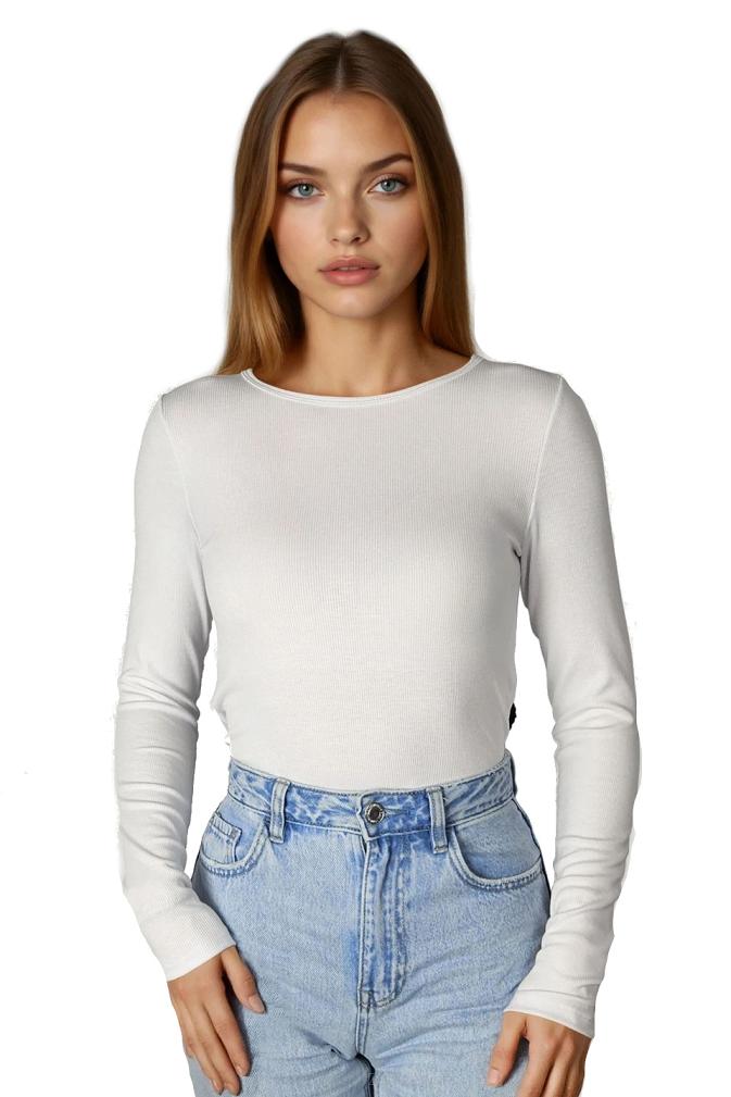 Prążkowana koszulka damska z wiskozy z długim rękawem Irma biała