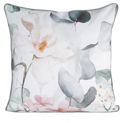 Poszewka dekoracyjna JULIET 60x60 Eurofirany biała zielona botaniczny nadruk liście kwiaty pasy