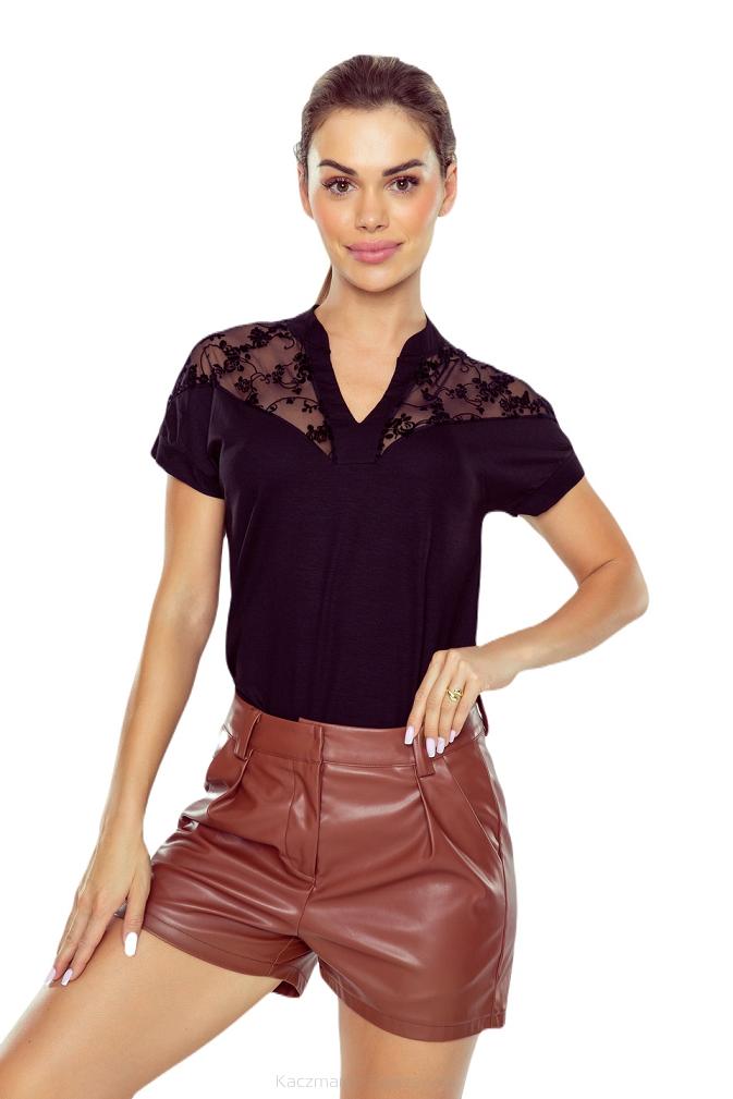 Bluzka damska z koronkowym akcentem w górnej połowie i na ramionach Sefora czarna