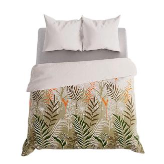 Komplet pościeli FELINA z bawełny satynowej 220x200 biała beżowa zielona liście paproci