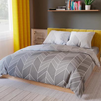 Komplet pościeli NITTA z bawełny satynowej 160x200 szara nowoczesna geometria