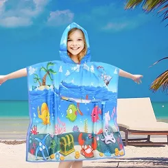 Poncho dziecięce plażowe 60x60  podwodny skarb