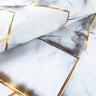 Pościel satyna bawełniana SATYNLOVE 160x200 biała szara złota marmurek