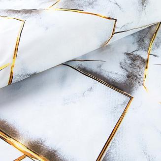Pościel satyna bawełniana SATYNLOVE 160x200 biała szara złota marmurek