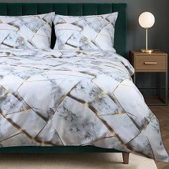 Pościel satyna bawełniana SATYNLOVE 160x200 biała szara złota marmurek